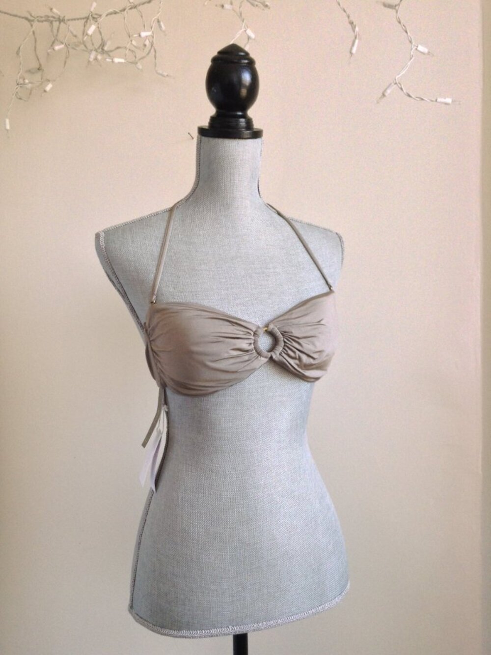 J.Crew Taupe Tan Halter Bikini Top Center O-Ring Medium M NWT Quiet Luxury Italy - Picture 6 of 14